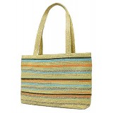Straw Shopping Tote Bags - Multi Stripes - Green - BG-ST124GN Straw Shopping Tote Bags - Multi Stripes - Green - BG-ST124GN